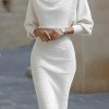 VESTIDO LOREN MIDI DRAPEADO COM MANGA MORCEGO - OFF WHITE