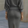 VESTIDO LOREN MIDI DRAPEADO COM MANGA MORCEGO - CINZA