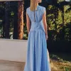 VESTIDO MÔNICA LONGO TEXTURIZADO - AZUL SERENITY