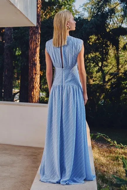VESTIDO MÔNICA LONGO TEXTURIZADO - AZUL SERENITY