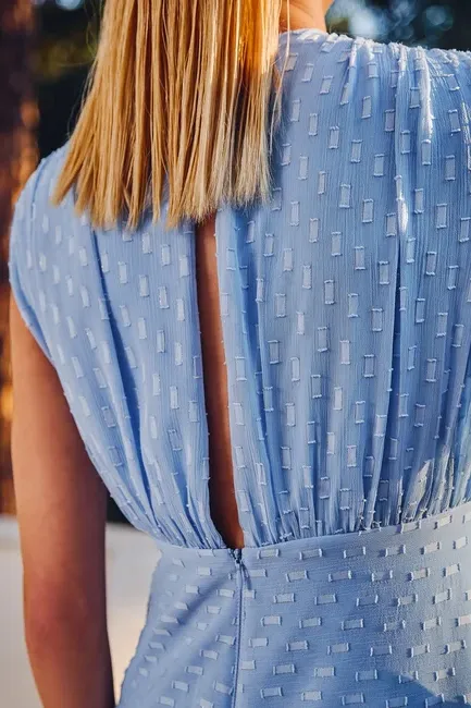 VESTIDO MÔNICA LONGO TEXTURIZADO - AZUL SERENITY