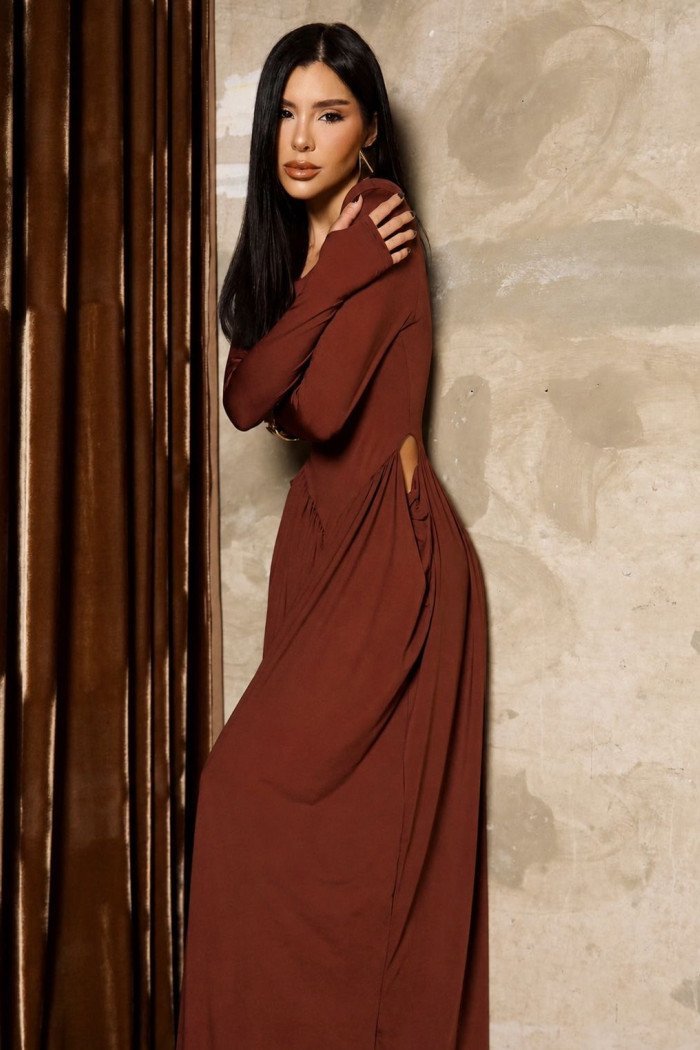 VESTIDO SORAYA MANGA LONGA - CHOCOLATE