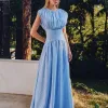 VESTIDO MÔNICA LONGO TEXTURIZADO - AZUL SERENITY
