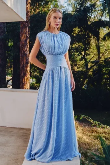 VESTIDO MÔNICA LONGO TEXTURIZADO - AZUL SERENITY