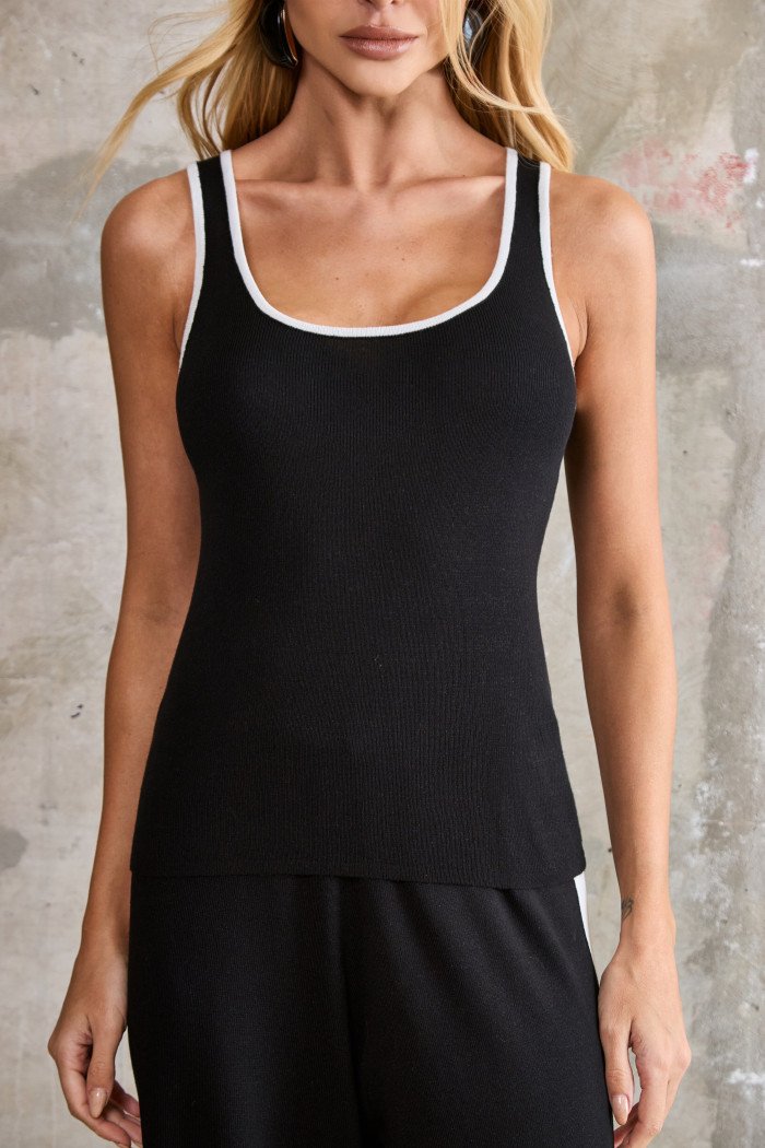 CONJUNTO AMSTERDÃ REGATA E CALÇA LISTRADO - PRETO