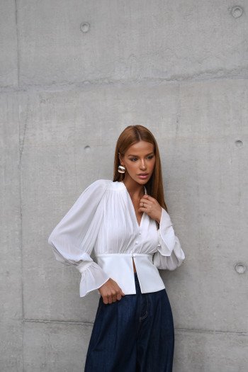 BLUSA LEILA MANGA BALONÊ - OFF WHITE