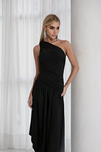 VESTIDO LONGO ASSIMÉTRICO BRUNA - PRETO