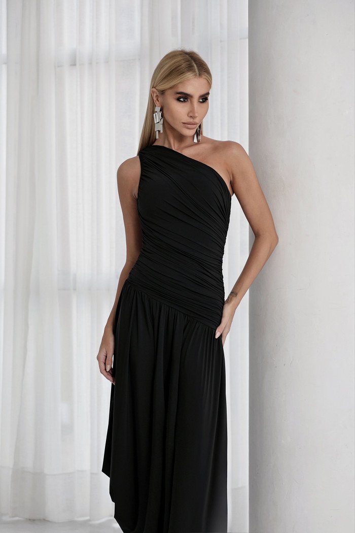 VESTIDO LONGO ASSIMÉTRICO BRUNA - PRETO