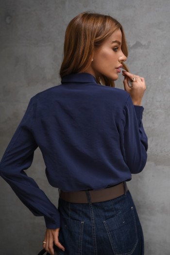CAMISA LOS ANGELES PUNHO PREGAS - AZUL MARINHO