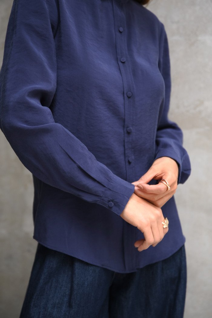 CAMISA LOS ANGELES PUNHO PREGAS - AZUL MARINHO