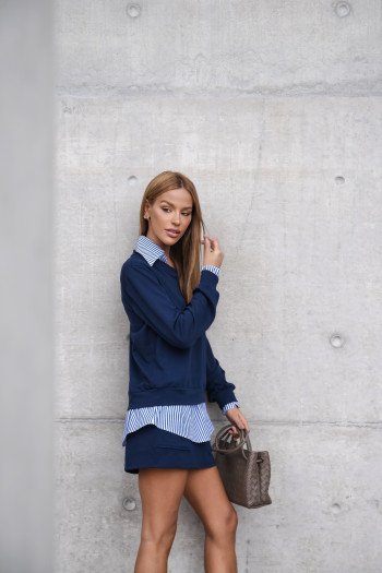 CONJUNTO MAYA CAMISA E SHORT SAIA MOLETINHO - AZUL MARINHO