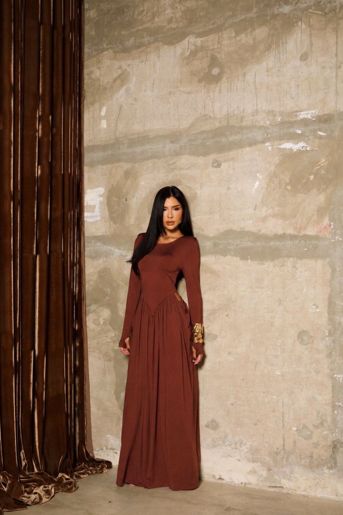 VESTIDO SORAYA MANGA LONGA - CHOCOLATE