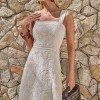 VESTIDO HORTÊNSIA MIDI RENDA BORDADA - NATURAL