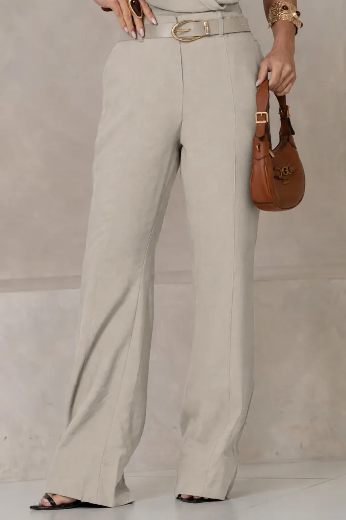 CONJUNTO VERI CALÇA E BLUSA CROPPED COM CINTO - BEGE