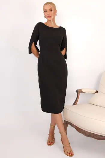 VESTIDO ÂNGELA MIDI TUBINHO MANGA 3/4 - PRETO