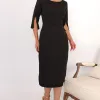 VESTIDO ÂNGELA MIDI TUBINHO MANGA 3/4 - PRETO