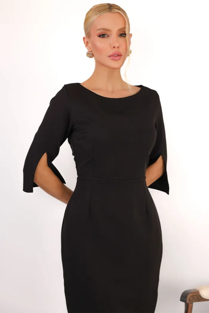 VESTIDO ÂNGELA MIDI TUBINHO MANGA 3/4 - PRETO