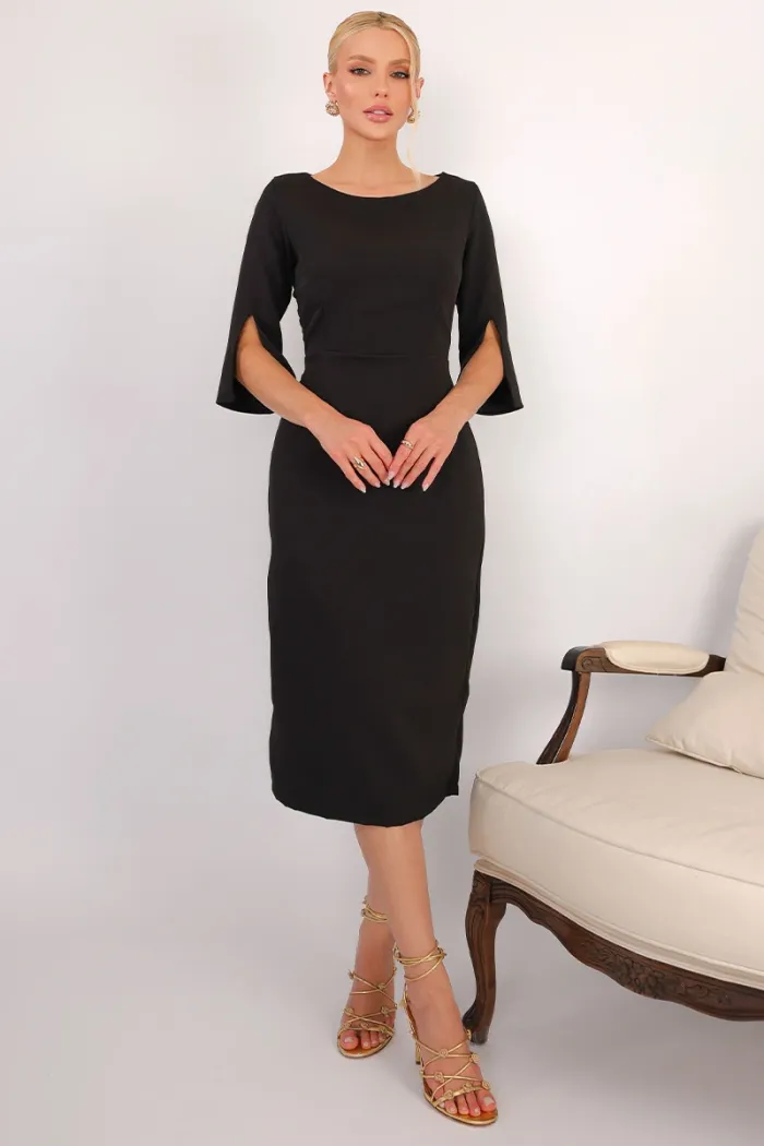 VESTIDO ÂNGELA MIDI TUBINHO MANGA 3/4 - PRETO