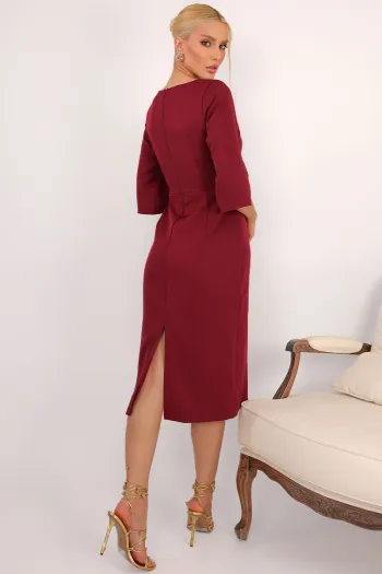 VESTIDO ÂNGELA MIDI TUBINHO MANGA 3/4 - VINHO
