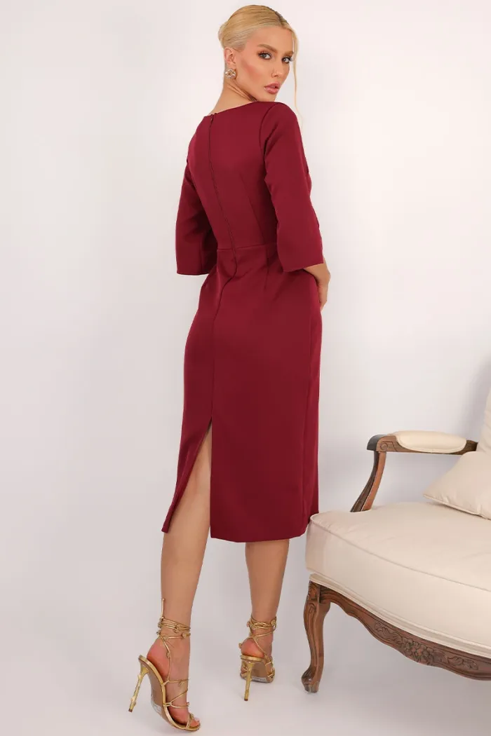 VESTIDO ÂNGELA MIDI TUBINHO MANGA 3/4 - VINHO