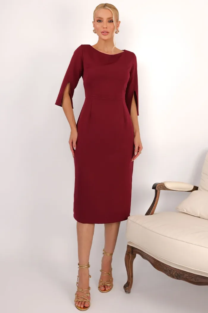 VESTIDO ÂNGELA MIDI TUBINHO MANGA 3/4 - VINHO