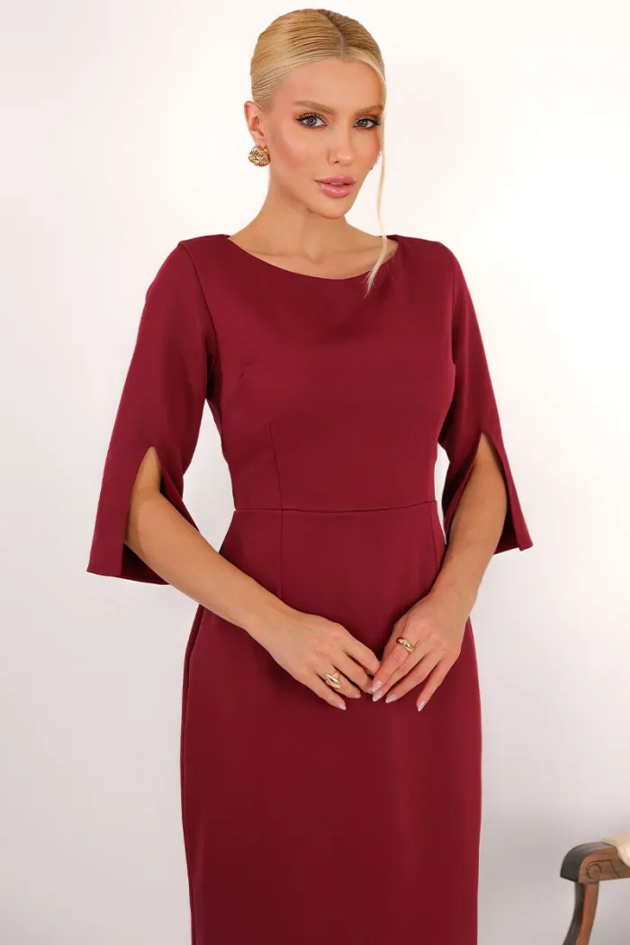 VESTIDO ÂNGELA MIDI TUBINHO MANGA 3/4 - VINHO