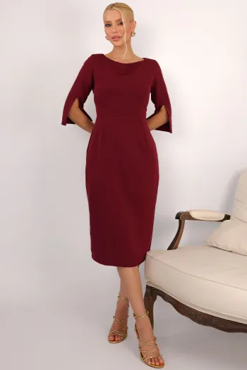 VESTIDO ÂNGELA MIDI TUBINHO MANGA 3/4 - VINHO