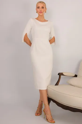 VESTIDO ÂNGELA MIDI TUBINHO MANGA 3/4 - OFF WHITE