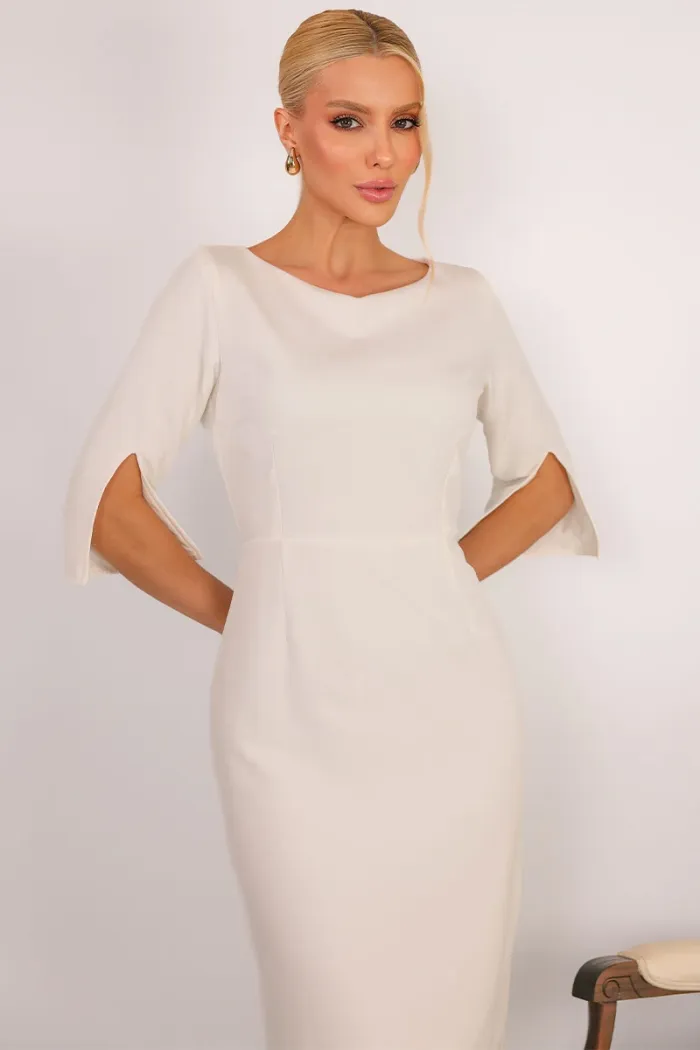 VESTIDO ÂNGELA MIDI TUBINHO MANGA 3/4 - OFF WHITE