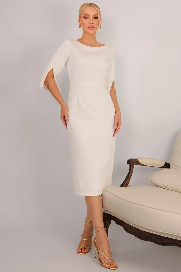 VESTIDO ÂNGELA MIDI TUBINHO MANGA 3/4 - OFF WHITE