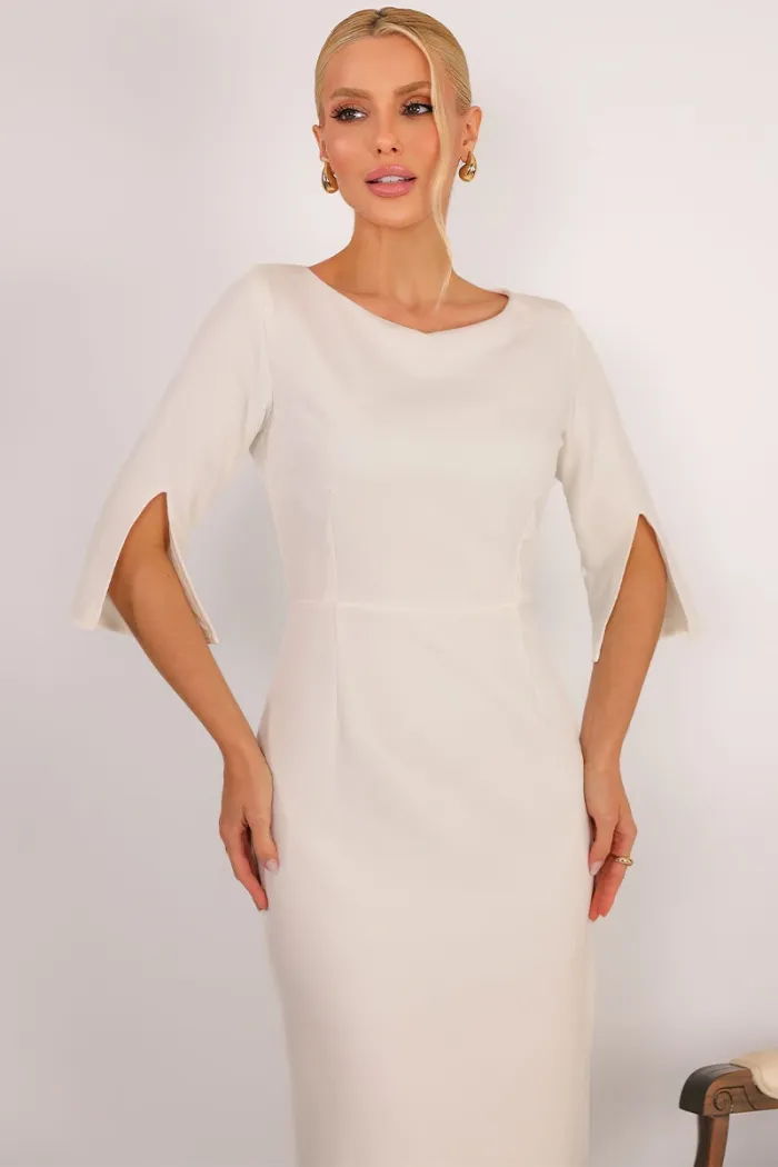 VESTIDO ÂNGELA MIDI TUBINHO MANGA 3/4 - OFF WHITE