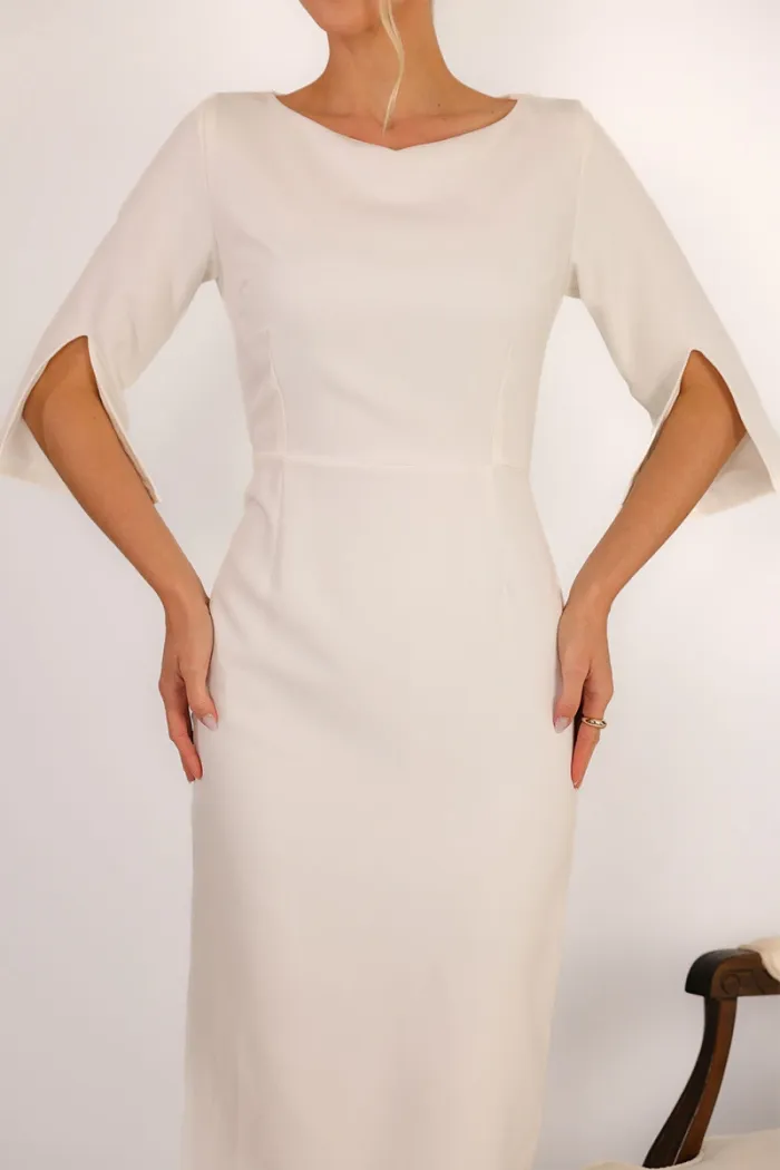 VESTIDO ÂNGELA MIDI TUBINHO MANGA 3/4 - OFF WHITE