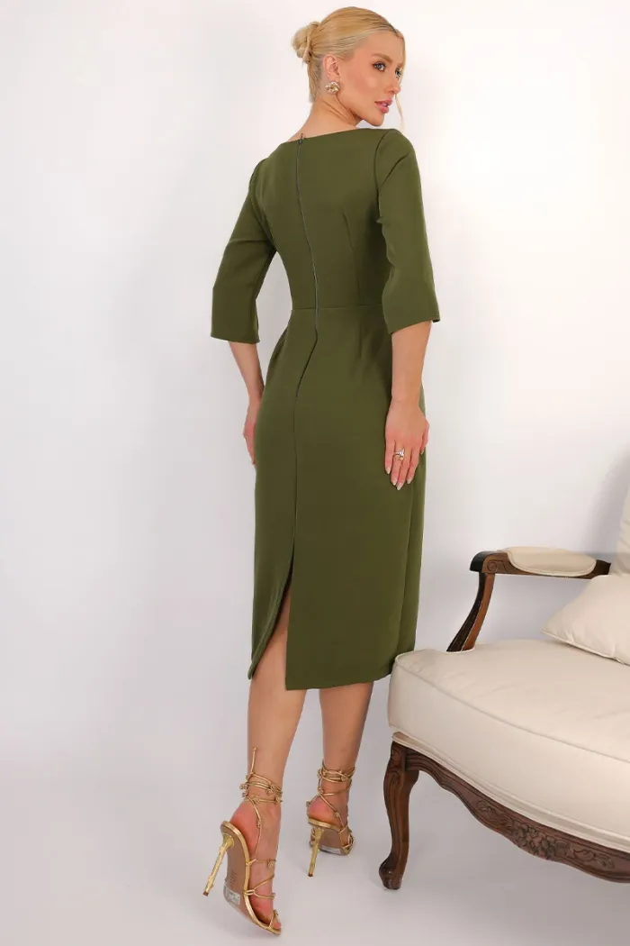 VESTIDO ÂNGELA MIDI TUBINHO MANGA 3/4 - VERDE