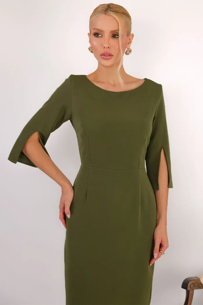 VESTIDO ÂNGELA MIDI TUBINHO MANGA 3/4 - VERDE