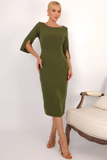 VESTIDO ÂNGELA MIDI TUBINHO MANGA 3/4 - VERDE