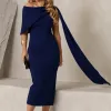 VESTIDO ZOE MIDI TUBINHO DETALHE OMBRO FAIXA - AZUL MARINHO