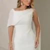 VESTIDO ZOE MIDI TUBINHO DETALHE OMBRO FAIXA - OFF WHITE