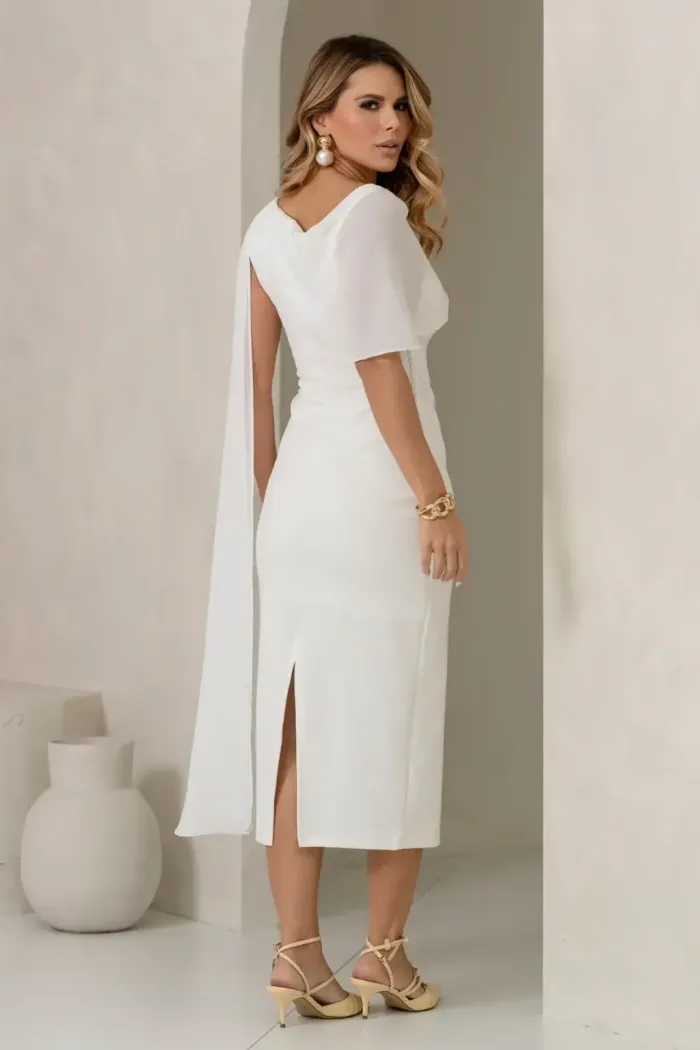 VESTIDO ZOE MIDI TUBINHO DETALHE OMBRO FAIXA - OFF WHITE