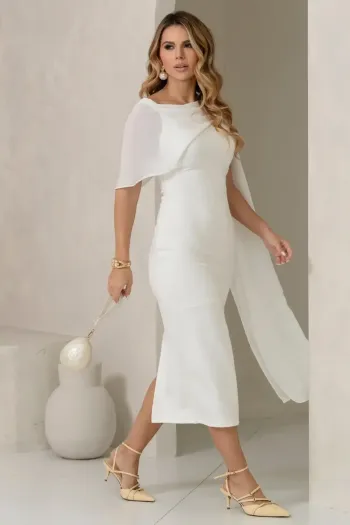VESTIDO ZOE MIDI TUBINHO DETALHE OMBRO FAIXA - OFF WHITE