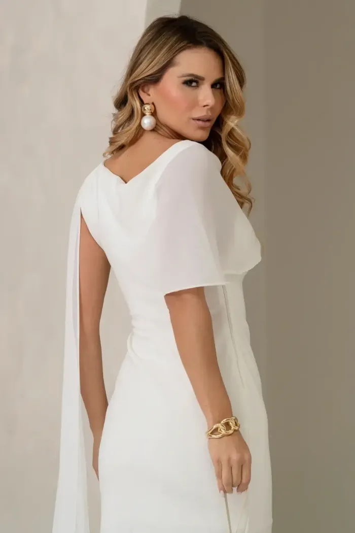 VESTIDO ZOE MIDI TUBINHO DETALHE OMBRO FAIXA - OFF WHITE