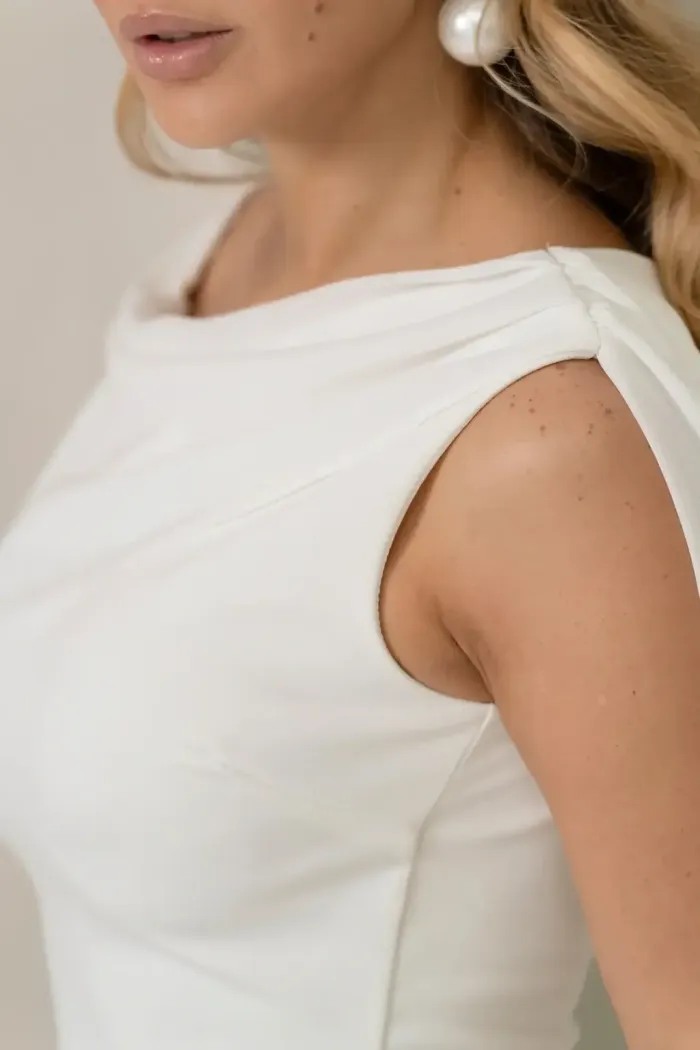 VESTIDO ZOE MIDI TUBINHO DETALHE OMBRO FAIXA - OFF WHITE