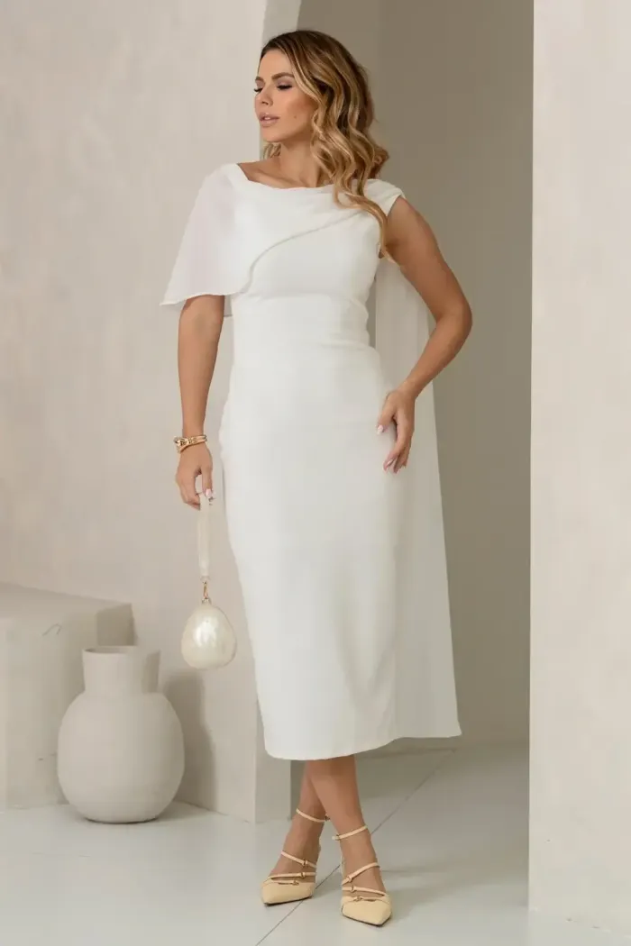 VESTIDO ZOE MIDI TUBINHO DETALHE OMBRO FAIXA - OFF WHITE