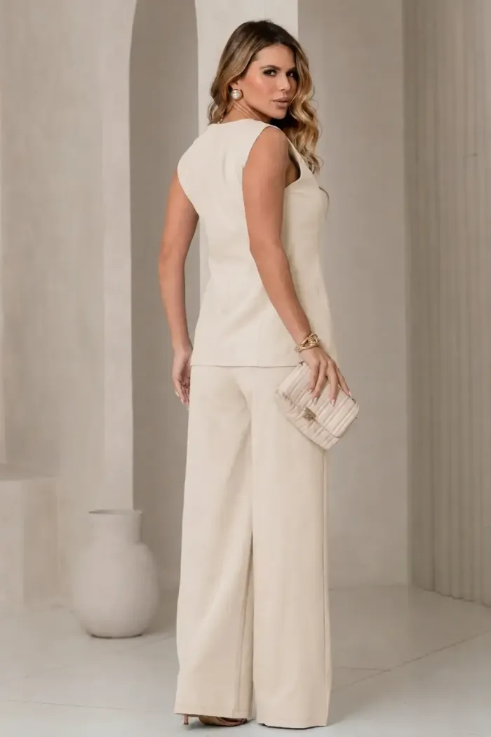 CONJUNTO TURIM PANTALONA E MAXI COLETE - BEGE