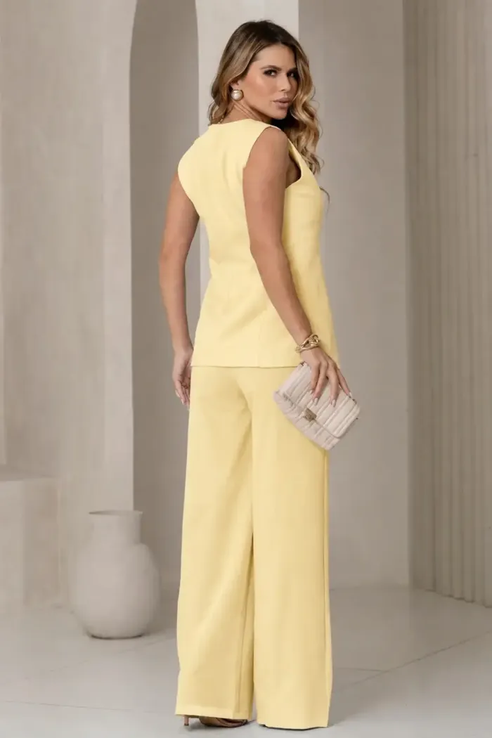 CONJUNTO TURIM PANTALONA E MAXI COLETE - AMARELO MANTEIGA