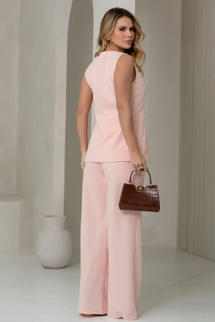 CONJUNTO TURIM PANTALONA E MAXI COLETE - ROSA