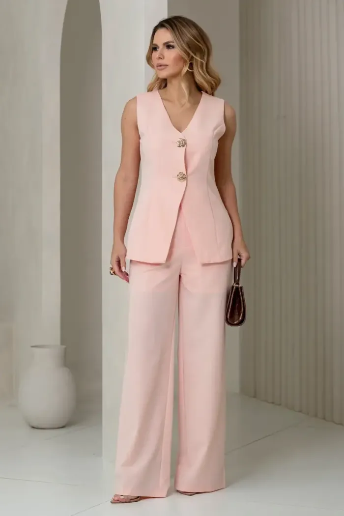 CONJUNTO TURIM PANTALONA E MAXI COLETE - ROSA