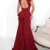 VESTIDO HELENA LONGO COM CAUDA E BABADOS COSTAS ABERTA - VINHO