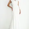 VESTIDO HELENA LONGO COM CAUDA E BABADOS COSTAS ABERTA - OFF WHITE