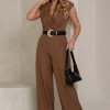 MACACÃO PANTALONA LAPELA COM CINTO COURINO - CARAMELO