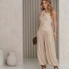 CONJUNTO ARÁBIA CALÇA ALADIM BLUSA CAVA AMERICANA - AREIA